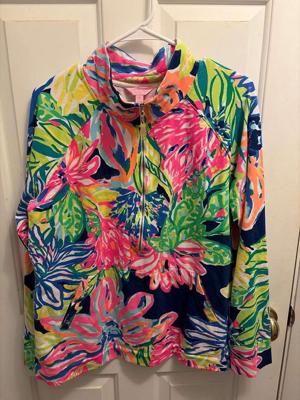 Lilly Pulitzer Luxletic Active Full Zip Floral Jacket Navy Pink Women's XL